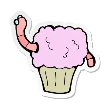 Sticker of a cartoon worm in cupcake Stock Illustration