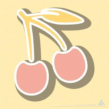 Sticker Cherry - Simple illustration, Editable stroke, Design template vector Stock Illustration