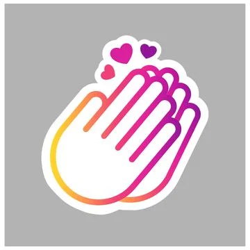 Sticker with clapping hands from which a heart comes out. Stock Illustration