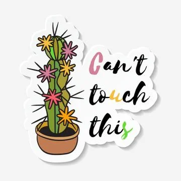 Sticker with colored funny cute cactus. Stock Illustration