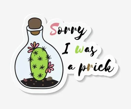 Sticker with colored funny cute cactus. Stock Illustration