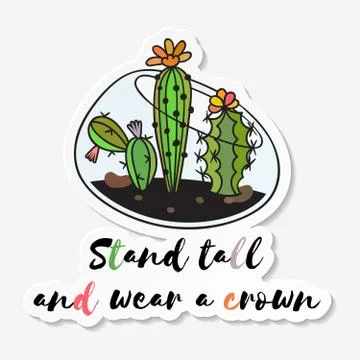 Sticker with colored funny cute cactus. Stock Illustration