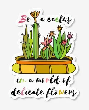 Sticker with colored funny cute cactus. Stock Illustration