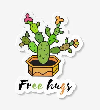 Sticker with colored funny cute cactus. Stock Illustration