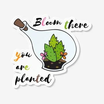 Sticker with colored funny cute cactus. Stock Illustration