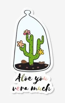 Sticker with colored funny cute cactus. Stock Illustration