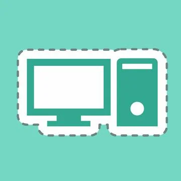 Sticker Computer - Line Cut,Simple illustration,Editable stroke Stock-Illustration