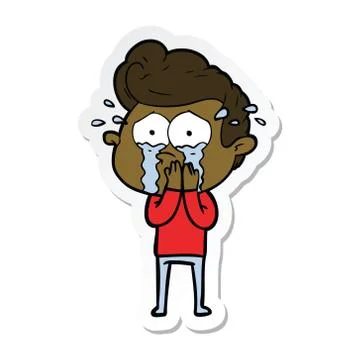 Sticker of a concerned crying man Stock Illustration