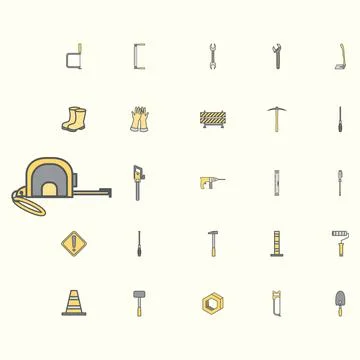 Sticker Construction Tools Icon Set Stock Illustration