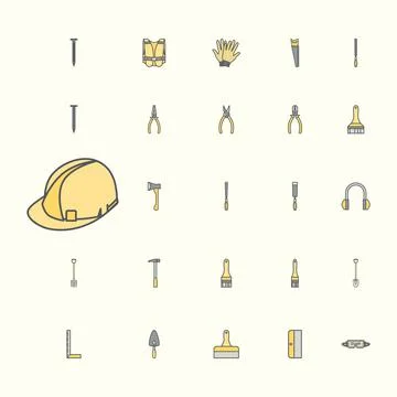 Sticker Construction Tools Icon Set Collection 스톡 일러스트