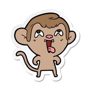 Sticker of a crazy cartoon monkey Stock Illustration