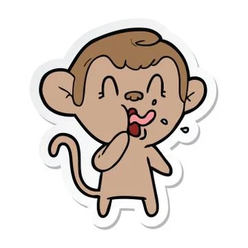 Sticker of a crazy cartoon monkey Stock Illustration