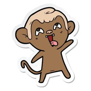 Sticker of a crazy cartoon monkey Stock Illustration