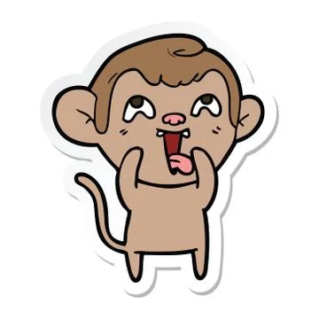 Sticker of a crazy cartoon monkey Stock Illustration