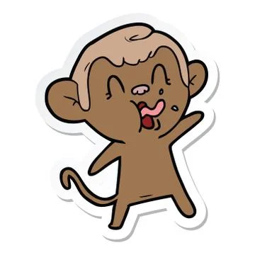 Sticker of a crazy cartoon monkey Stock Illustration