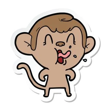 Sticker of a crazy cartoon monkey Stock Illustration