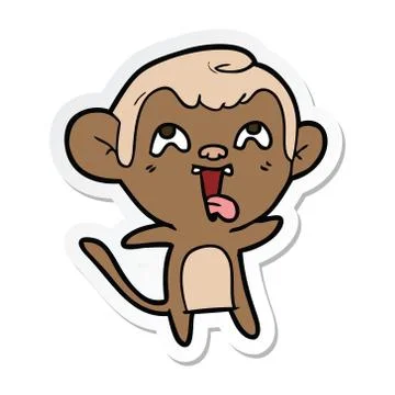 Sticker of a crazy cartoon monkey Stock Illustration