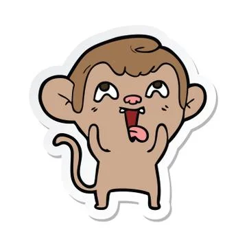 Sticker of a crazy cartoon monkey Stock Illustration