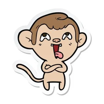 Sticker of a crazy cartoon monkey Stock Illustration