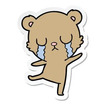 Sticker of a crying cartoon bear doing a sad dance Stock Illustration