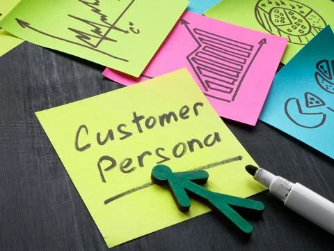 Sticker with customer persona and marker. Stock Photos