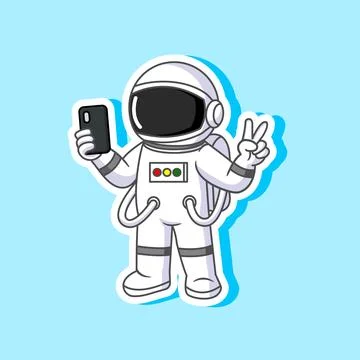 Sticker of Cute Astronaut Taking a Selfie in Space Stock Illustration