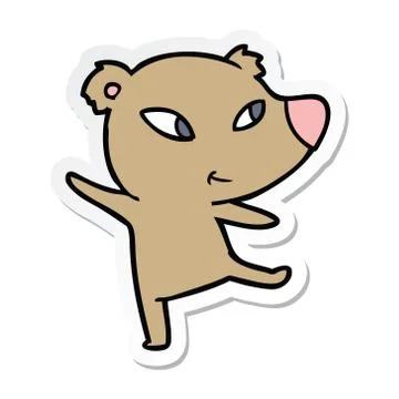 Sticker of a cute cartoon bear dancing Stock Illustration