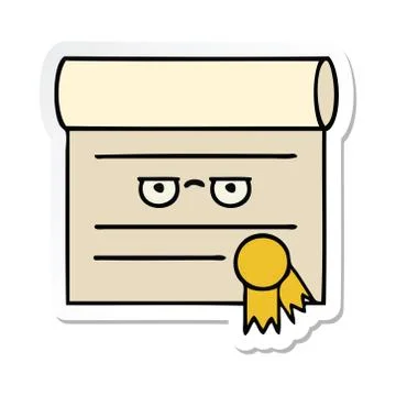 Sticker of a cute cartoon certificate Stock Illustration