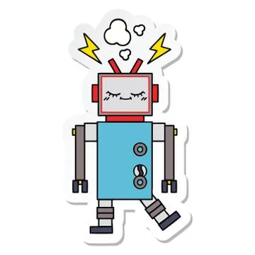 Sticker of a cute cartoon dancing robot Stock Illustration