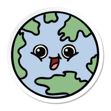 Sticker of a cute cartoon planet earth Stock Illustration