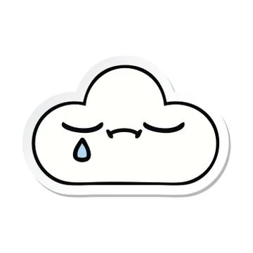 Sticker of a cute cartoon sad cloud Stock Illustration