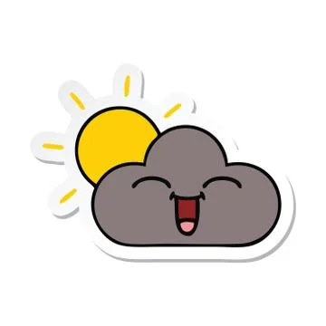 Sticker of a cute cartoon storm cloud and sun Illustrazione stock