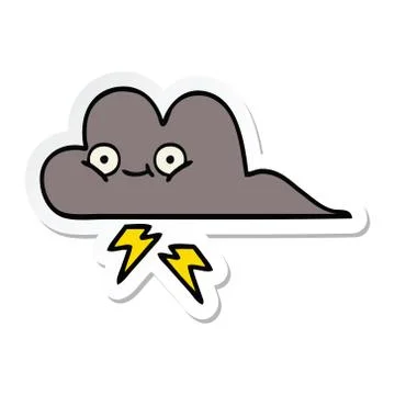 Sticker of a cute cartoon storm cloud Stock Illustration