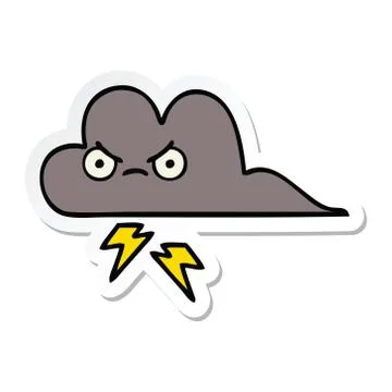 Sticker of a cute cartoon storm cloud Stock Illustration