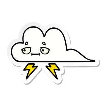 Sticker of a cute cartoon thunder cloud Illustrazione stock