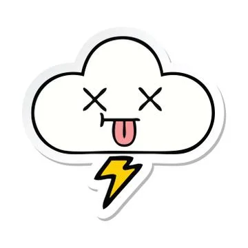 Sticker of a cute cartoon thunder cloud Illustrazione stock