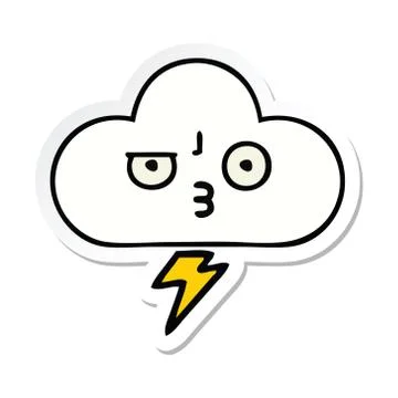 Sticker of a cute cartoon thunder cloud Illustrazione stock