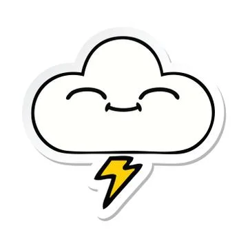 Sticker of a cute cartoon thunder cloud Illustrazione stock