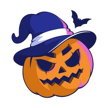 Sticker cute jack o lantern pumpkin monsters. Witch hat bat. Happy Halloween Stock Illustration