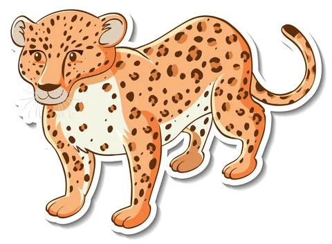Sticker design with cute leopard isolated Stock Illustration