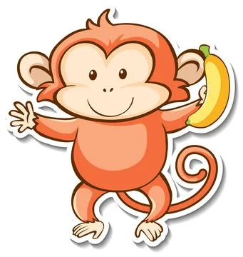 Sticker design with cute monkey holding banana isolated Illustrazione stock