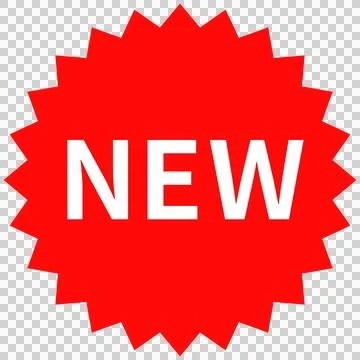 A sticker design featuring a red, jagged circle with the word "NEW" Stock Illustration
