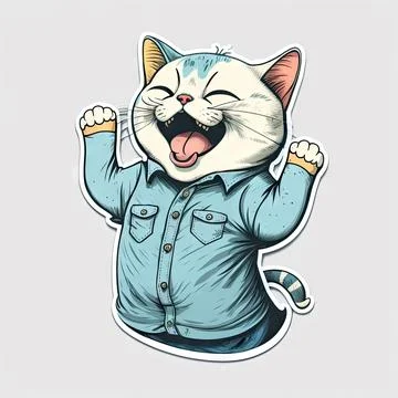 Sticker design with happy cat vector, white background Stock Illustration