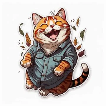 Sticker design with happy cat vector, white background Stock Illustration