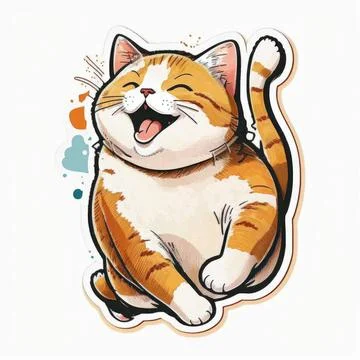 Sticker design with happy cat vector, white background Stock Illustration