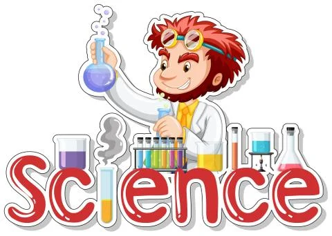 Sticker design with scientist doing experiment Stock Illustration