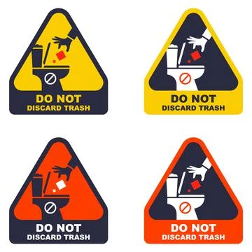The sticker does not throw the trash into the toilet. set of warning signs for Stock Illustration