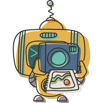 Sticker doodle outline chat-bot character. Ai photo camera avatar illustration Stock Illustration