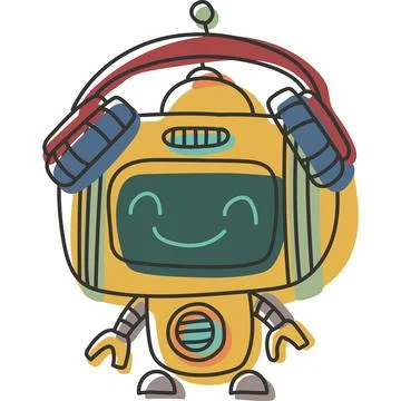 Sticker doodle outline chat-bot character. Ai music avatar illustration Stock Illustration