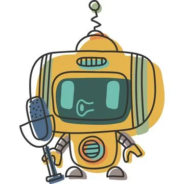Sticker doodle outline chat-bot character. Ai singing avatar illustration Stock Illustration